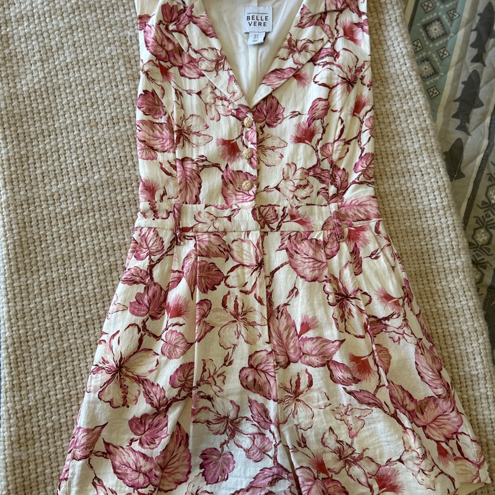 Spring & Summer Tailored Cream Floral Romper in Pink